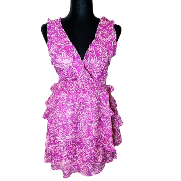 Fate pink magenta sleeveless Open Back Tiered Ruffles Mini Dress - Picture 2 of 8